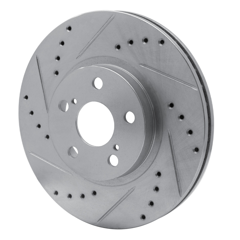 Toyota Corolla Brake Rotor (1) - Front Left - R1 Concepts - Drilled & Slotted - Silver - `09-`15